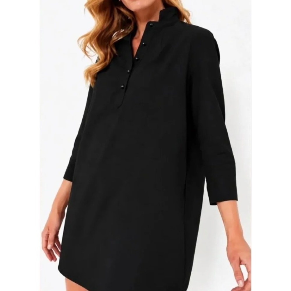 Tuckernuck Pomander Place Polly Cotton 3/4 Sleeve Shift Mini Dress in Black sz L